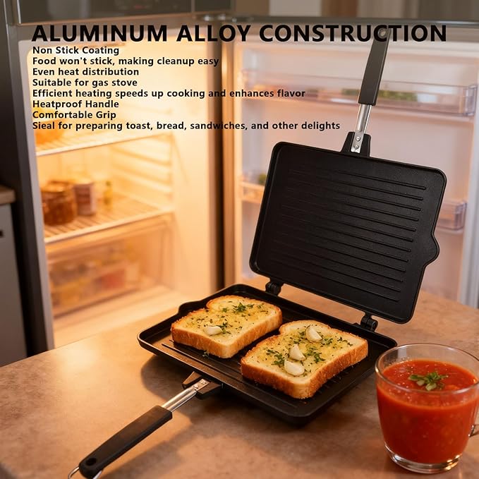 Maker, Double Sided Stovetop Toasted Panini Press, Non Stick Grill Plates Panini Maker Pan, Cheese Waffle Toaster Frying Pan for Home Kitchen Breakfast