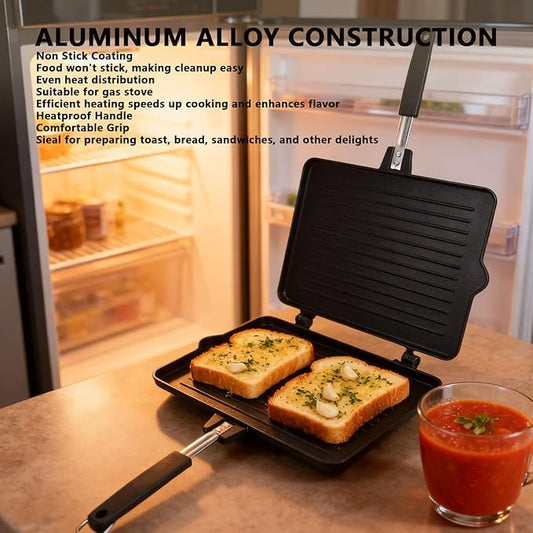 Maker, Double Sided Stovetop Toasted Panini Press, Non Stick Grill Plates Panini Maker Pan, Cheese Waffle Toaster Frying Pan for Home Kitchen Breakfast