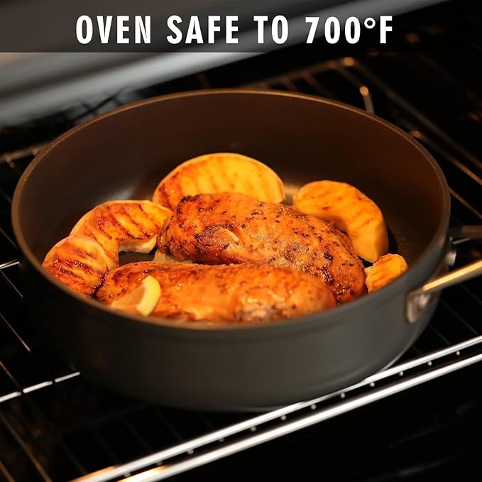 MsMk 3.5 Quart Deep Frying pan, 10-inch Durable pans for refreshing old saute pan with lid, Deep and straight edge, Easy Clean-Up, Even Heating, Comfortable Handling, Induction Compatibility,