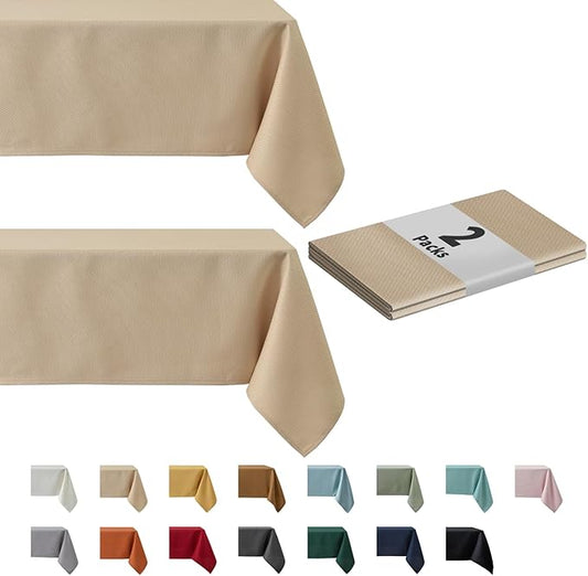 maxmill 2 Pack Rectangle 52 x 70 Inch, Beige Textured Tablecloth Waterproof Spillproof Wrinkle Free Table Cloth, Kitchen Dining Tabletop Decoration, Fabric Table Cover for Outdoor and Indoor Use