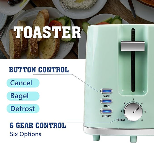 Seydere Toaster 2 Slices, Toasters Wide Slot, Bread Toaster with Cancel, Bagel, Defrost Function, Bagel Toasters with Removable Tray & 6 Temperature Settings, Green