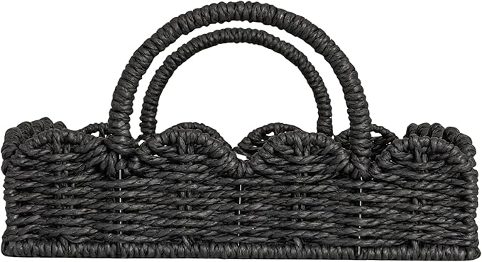 Household Essentials Handwoven Tray with Scalloped Edge and Handles, Natural
