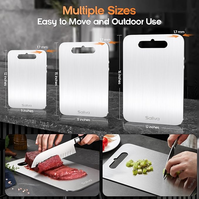3pcs Titanium Cutting Boards for Kitchen, 3 Pack of Titanium Cutting Boards, Non Toxic Double Sided Food Grade, Dishwasher Safe, Easy To Clean, Chopping Boards with Handle for Meat & Vegetable