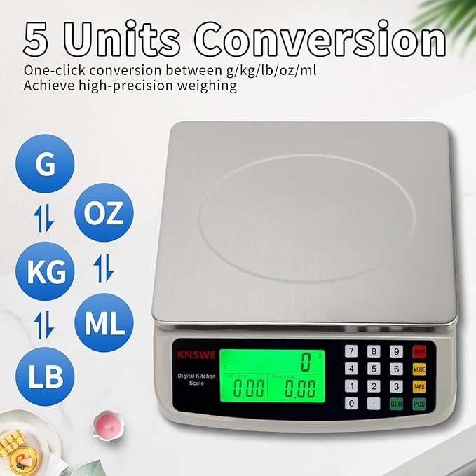 KNSWE Commercial Food Scale 40KG Large Digital Kitchen Scale Baking Cooking Bread Meat Weight Price Computing Scale Stainless Steel Parts and Coins Counting Scale for Deli Stores Tare Function