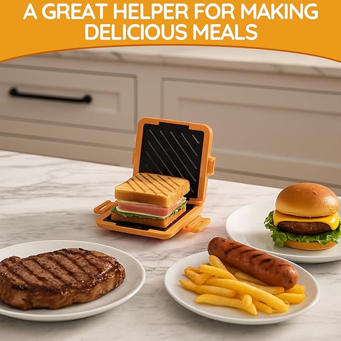 Microwave Sandwich Maker,Microwave Sandwich Toast Maker,Toast Panini Press,Dishwasher Safe,No Power Required,Travel-Friendly Sandwich Maker (Orange)