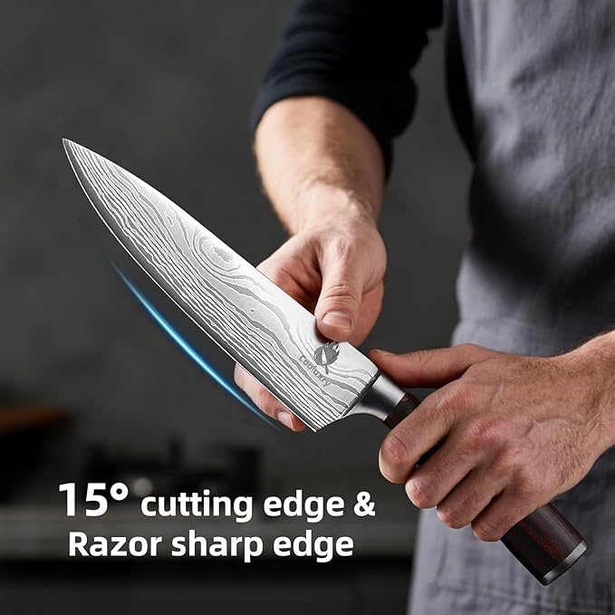 Kitchen Knife Set, Chef Knife, Utility Knife & Paring Knife for Precise Cutting, High Carbon Stainless Steel Professional Chef Knife Set with Wooden Handle, Ultra Sharp Blade (5-Piece)