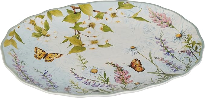 Easter Meadow 14x10.5-Inch Oval Serving Platter – Beautiful Butterfly & Floral Design, Ideal for Fruit, Cheese, Pastries & Desserts – Perfect for Easter Decor – Dishwasher Safe