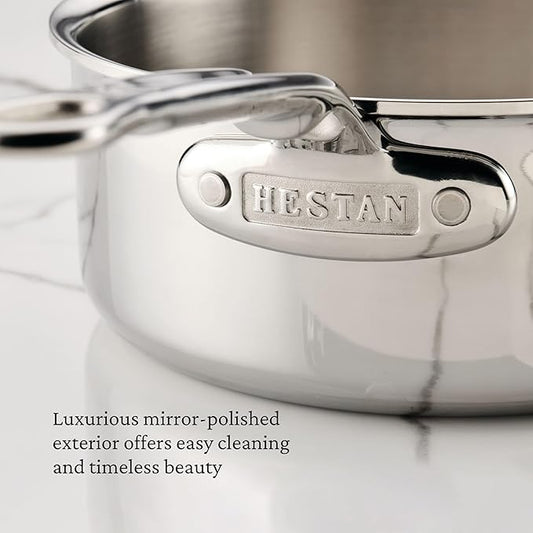 Hestan ProBond Luxe 1.5-Quart Saucepan with Lid, Professional Clad Stainless Steel, ProCore Tri-Ply Clad Construction, Polished Exterior, Induction & Oven Safe