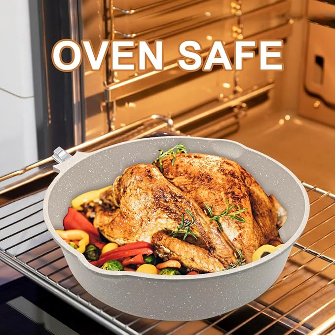 AIKENBBKK 11 Inch Nonstick Frying Pans with Lid, 5 QT Large Deep Frying Pan Skillet with Cover, Non Stick Cooking Sauté Pan Compatible with All Stovetops, Detachable Handle, Oven Safe, PFOA PFOS Free