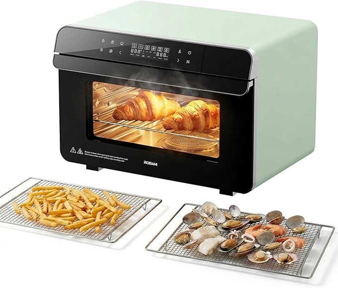 ROBAM Toaster Steam Combi Oven, Countertop Air Fryer 20-in-1 Oven with Convection & Grill, Stainless Steel Interior, 3-Layer Insulated Glass Door, 3 Steam Modes, 30 Built-In Recipes (Green)