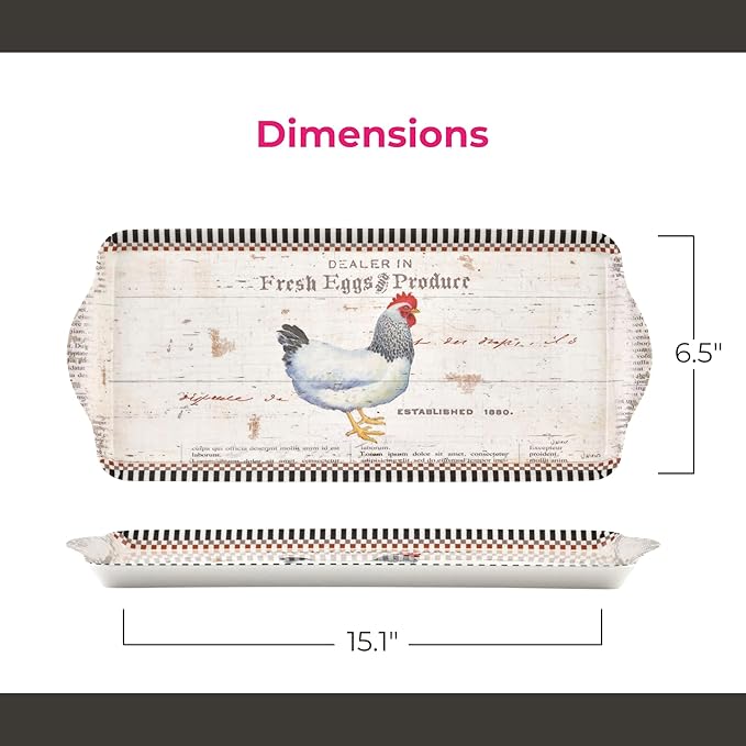 Pimpernel On The Farm Rectangular Melamine Tray – (14.5" x 6.25") Rustic Farmhouse Serving Platter, Durable Decorative Kitchen Piece for Snacks, Appetizers, Beverages, Dining & Parties