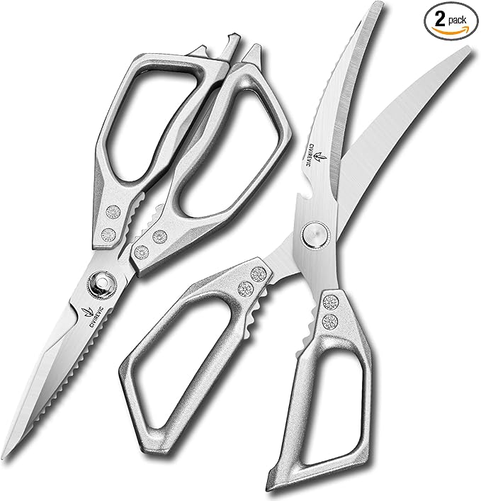 Kitchen Scissors Set of 2, Heavy Duty Stainless Steel Kitchen Shears for Food Prep, Poultry & Meat Cutting, Dual Purpose Cooking Scissors with Comfortable Grip, Dishwasher Safe