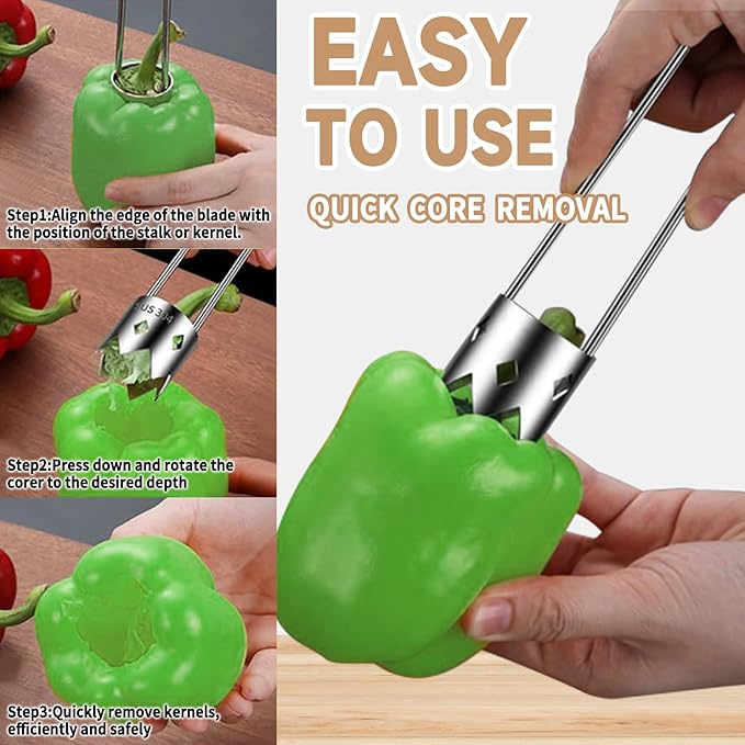 Apple Corer, Stainless Steel Apple Core Remover Tool, Pepper Seed Core Remover, Multifunctional Pepper Corer for Vegetable Fruit Practical Kitchen Gadget Tools (1 Pcs)