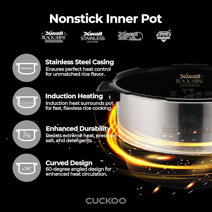 CUCKOO High Pressure Rice Cooker 10-Cup Uncooked / 20-Cup Cooked with Induction Heating Technology, Large Rice Maker with 17 Menu Options and Steam Plate, Voice Guide, Silver (CRP-CHSS1009FN)