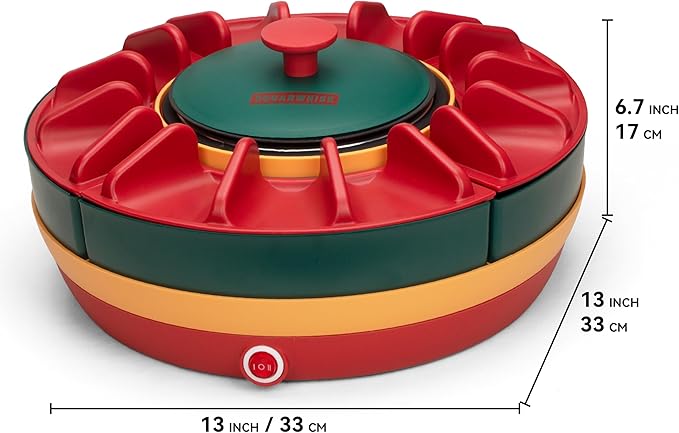 Lazy Susan Taco Bar & Condiment Containers with Lids, 4 Taco Holders for Taco Tuesday Kit, Fondue Pot for Taco Bell Sauce, Burritos, Nachos, and Fajitas, Red