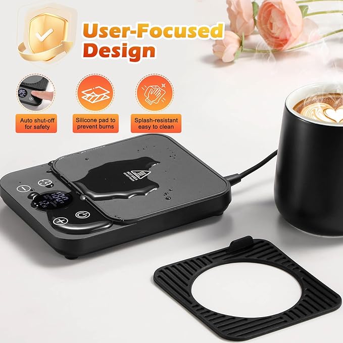 Cup Warmer for Coffee - Fastest Heating & Highest Temperature, Coffee Mug Warmer for Desk Auto Shut Off, 1-12h Timer for Scheduled Start, Electric Beverage Warmer for Coffee (Black, NO Cup)