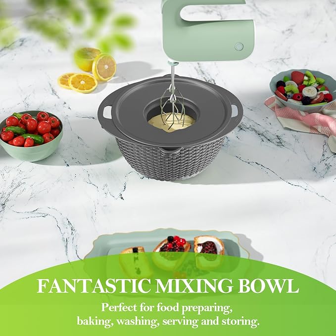 4-1 Colander with Mixing Bowl Set - Strainer With Bowl, Pasta And Rice Strainer, Strainer And Colanders, Fruit Cleaner, Veggie Wash, Salad Spinner, Apartment Essentials Kitchen Gadgets - Grey