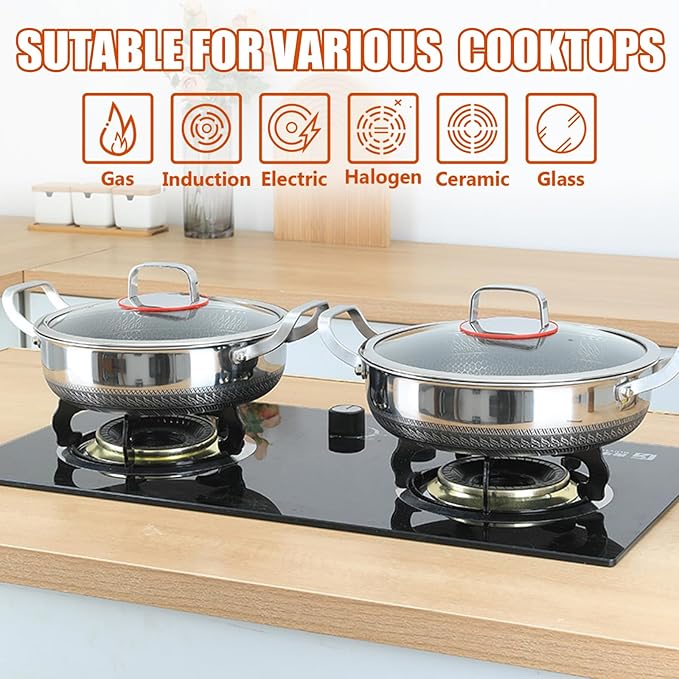STEHEMO Hybrid Stainless Steel Saute Pan with Lid, Non Stick Frying Pans, Induction Large Skillet, Cooker Pan for Chefs, Dishwasher & Oven Safe,11.02IN