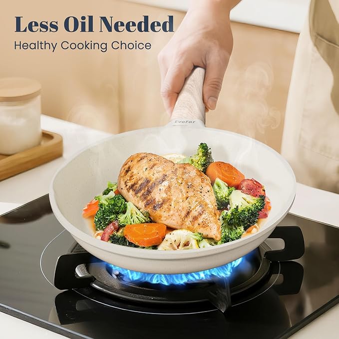 EVOFAR Granite Frying Pan, 8 Inch Non Stick Frying Pans, Lightweight Nonstick Pans for Omelets & Eggs, PFOA & PFAS Free Non-toxic Cookware Chef's Pan, Induction Compatible Fast & Even Heat Skillet