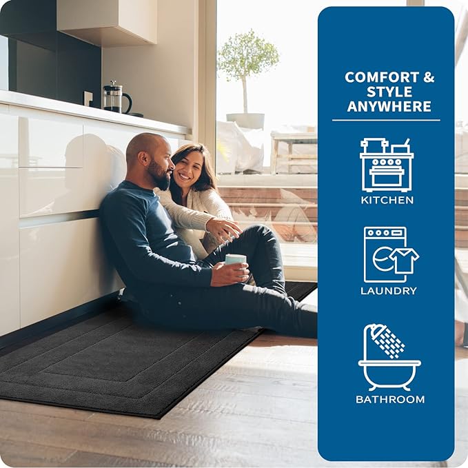 PURRUGS Machine Washable Kitchen Runner Rug 24" x 70", Non-Slip/Skid Hallway Runner Rug, Super Absorbent Soft Area Rug for Kitchen, Hallway & Laundry, Rolled Packaging, Charcoal
