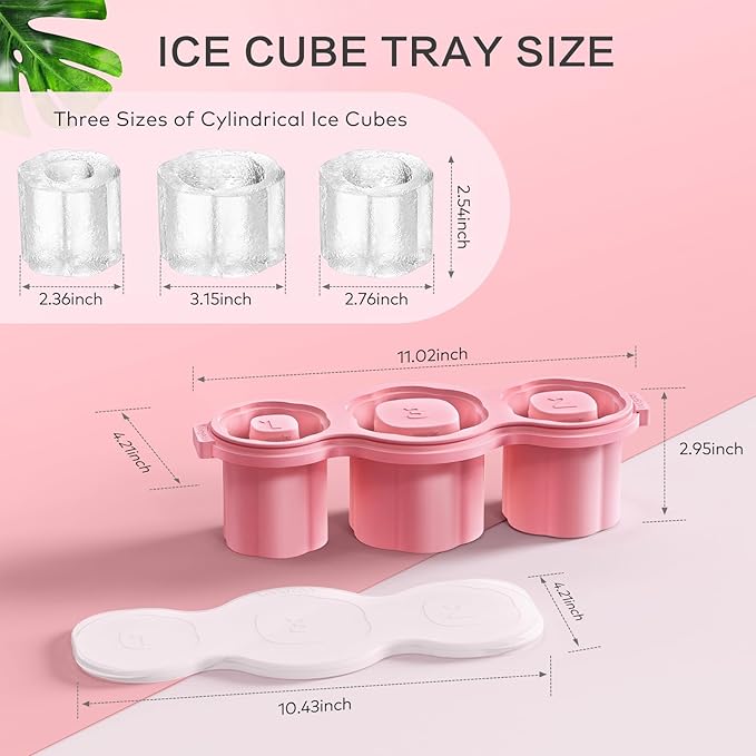 Longzon Easiest Release Ice Cube Tray for Stanley Cup 30-40oz Tumbler/Yeti Cup Ice Mold, Silicone Ice Tray Molds With Lid for Chilling Cocktails, Whiskey, Drinks, Coffee, Easy Release Ice Maker- Pink