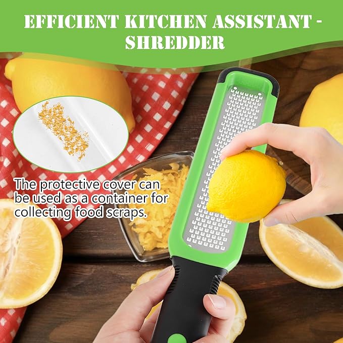 Lemon Zester & Cheese Grater, Kitchen Premium Grater, Ideal for Home Cooks Make Chocolate, Fruits, Vegetables, Ginger, Garlic- Stainless Steel Blades with Protective Cover, Cleaning Brush