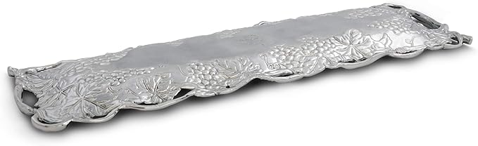Arthur Court Metal Oblong Serving Tray Grape Pattern Sand Casted in Aluminum with Artisan Quality Hand Polished Designs Tarnish Free 19 inch x 5.5 inch