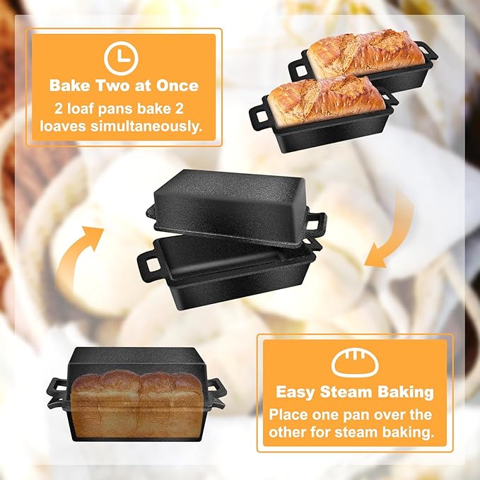 MSJGA 9×5 Inch Cast Iron Loaf Pans with Lid for Bread Baking, 2 In 1 Bread Pan with Sourdough Bread Baking Supplies