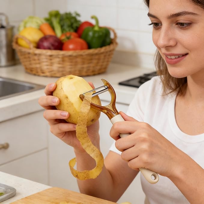 2026Upgraded New Rotating Peeler and Corer 2 in1 Kitchen Peeler 304 Sharp Stainless Steel Blade Y-Shaped Peeler Easy to Clean Suitable for Peeling Vegetables, Fruit, Potatoes, Carrots & Apples