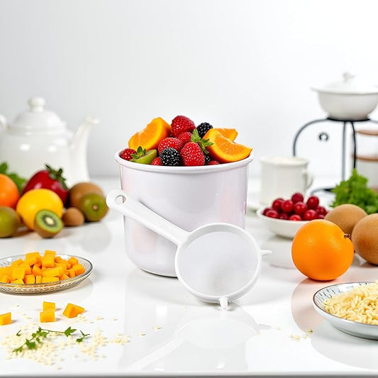 Small White Mesh Kitchen Sifter - Plastic Mesh Strainers Sieve,Colanders and Sieve with Handle for Tea Pasta Flour Rice Fruits Vegetable, Food Strainers