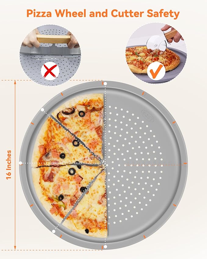 LYNG Pizza Pans 16 Inch 2 Pack Silicone Round Pizza Pan With Holes,Nonstick Pizza Tray, Dishwasher Safe, Suitable For Home Kitchen Dark Baking Red