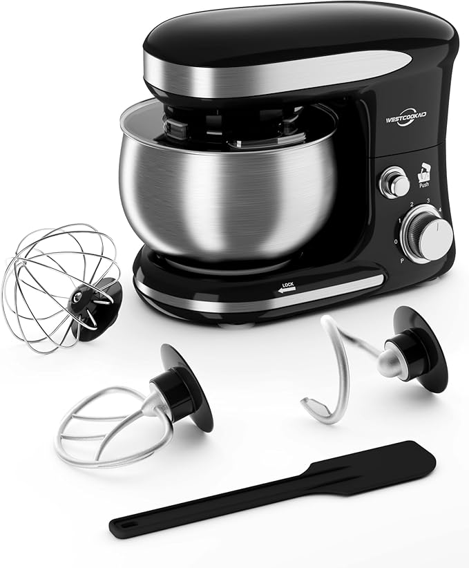Stand Mixer, 3.4QT Tilt-Head Small Stand Mixers, 6+P Speed Kitchen Mixer for Daily Use with Egg Whisk, Dough Hook, Flat Beater, Bread Dough Mixer for Baking (Black)