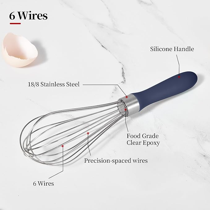 9.06 in Kitchen Wire Whisk, 18/10 Stainless Steel Metal Balloon Wisk Heavy Duty Egg Beater whisker Hand Mixer for Cooking, Baking, Mixing, Stirring, Sauce, Flour（Small, Midnight Blue）
