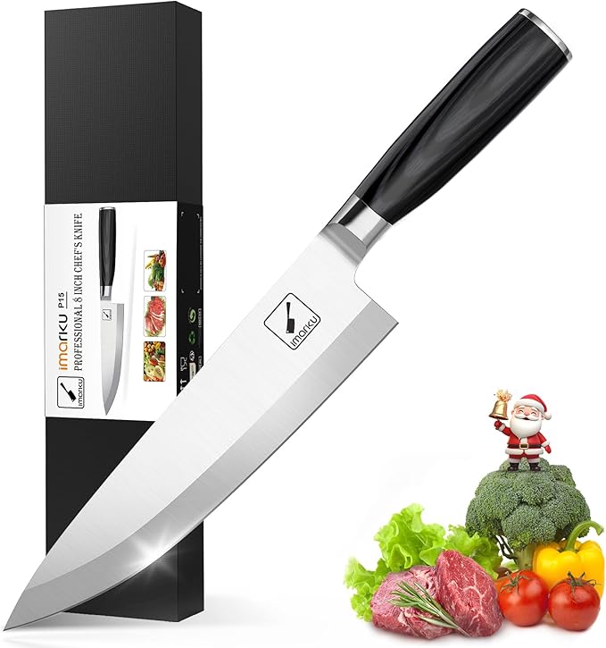 imarku Chef Knife 8-Inch Pro Japanese Kitchen Knife 7Cr17MoV High-Carbon Stainless Steel Paring Knife Ergonomic Handle Rasor Sharp Single-Bevel Edge Birthday Gift for Women and Men