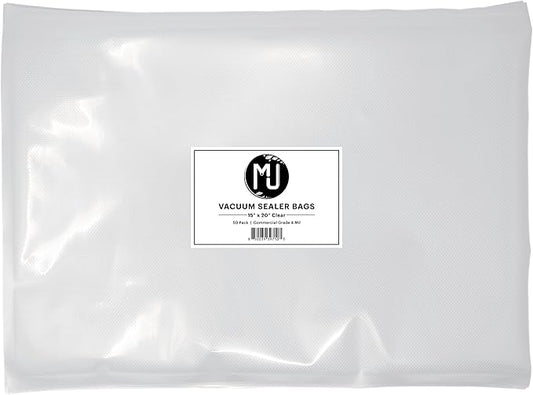 MJ Commercial-Grade Vacuum Sealer Bags for Food Storage, Sous Vide | 50 Pack (15" x 20" 4 Mil, Clear)