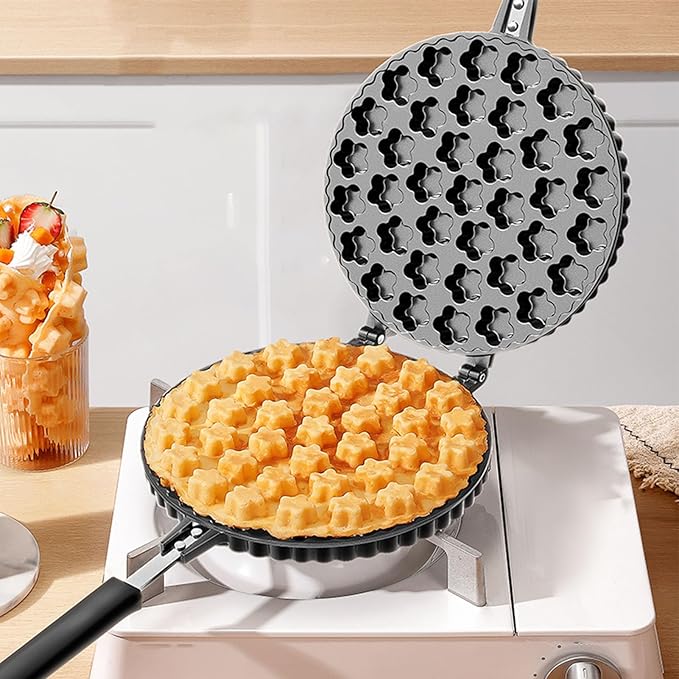 Bubble Waffle Maker, Nonstick Double Side Star Pattern Hong Kong Egg Waffler Iron, 360° Rotating Portable Ice Cream Cone Maker for Household Kitchen, Ready in under 5 Minutes