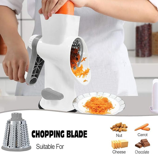 Cheese Grater with Handle,Multifunctional Rotary Cheese Grater,Kitchen Cheese Shredder Can Easily Chop Vegetables,Potatoes,Carrots,Etc.The Suction Cup is Stable and Easy to Clean (white)