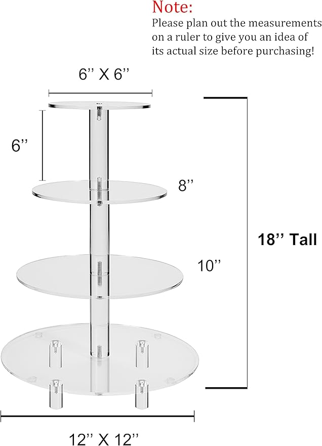 Jusalpha 4 Tier Round Wedding Acrylic Cupcake Stand Tree Tower Cup Cake Display (4 Tier (Tall version))