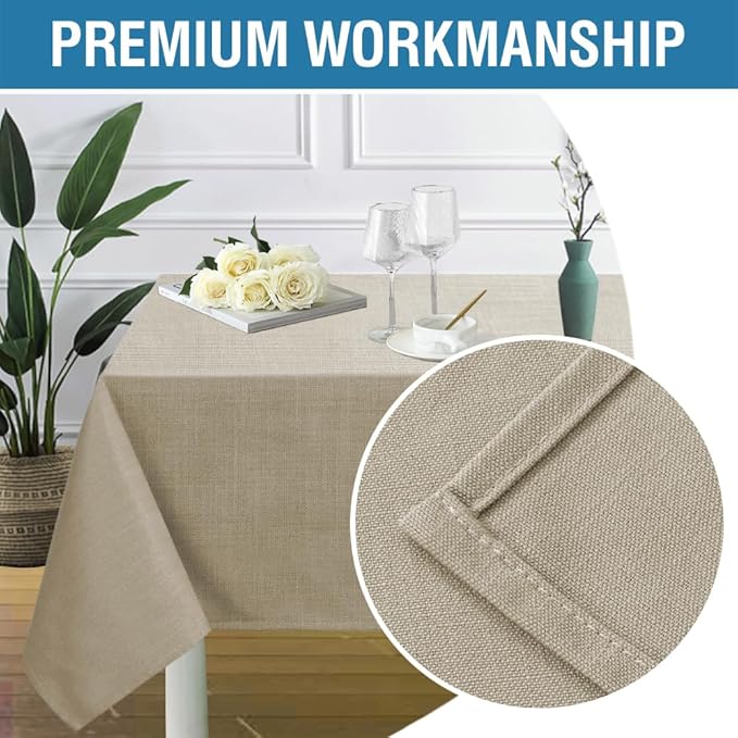 H.VERSAILTEX Linen Textured Table Cloths 60 x 60 Inch Premium Solid Tablecloth Spill-Proof Waterproof Table Cover for Dining Buffet Feature Extra Soft and Thick Fabric Wrinkle Free, Taupe