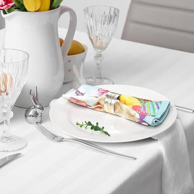 Easter Bunny Napkins, 18×18 Inch Egg Flower Butterfly Dinner Cloth Napkins Set of 6, Washable Cotton Soft Absorbent Square Napkins for Dining Kitchen Party Wedding Decoration