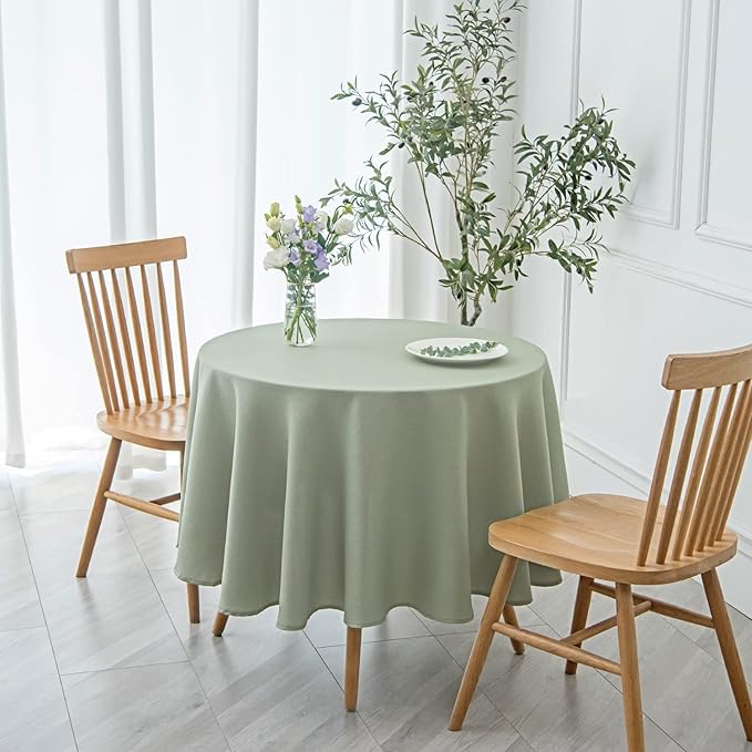 maxmill Round Textured Tablecloth Spill-Proof Wrinkle Free Soft Jacquard Table Cloth for Circular Table Cover, for Dining Room Buffet Banquet Parties Holiday Dinner, 70 Inch, Sage Green