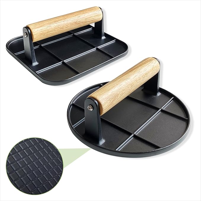 Smash Burger Press for Griddle - Lightweight with Wood Handle (70% Lighter Than Others), Rustproof Burger Press Bacon Press for Grill, Smasher Ideal for Blackstone Griddle