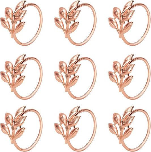 KPOSIYA Set of 12 Leaf Napkin Rings Metal Gold Napkin Holder Table Napkin Rings for Thanksgiving Day Christmas Dinning Table Parties Everyday (Ye Zi-Rose Gold 12)