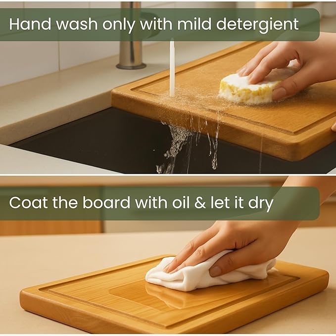 3-Piece Wooden Cutting Board Set with Juice Grooves, Mango Wood Chopping Boards for Kitchen Prep and Charcuterie Serving, Eco Friendly Multi Size Cutting Boards with Built-in Handles (Natural)