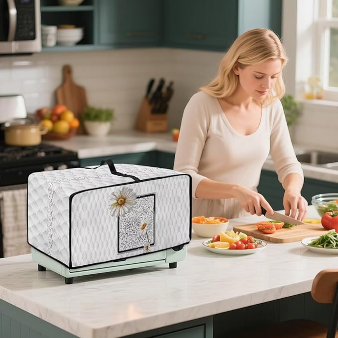 Doojoayie Daisy Toaster Cover 6 Slice Dust-Proof Kitchen Appliance Covers with Top Handle Design Easy to Use 19.7"x16"x 10" Compatible with Toaster/Kitchen Appliance