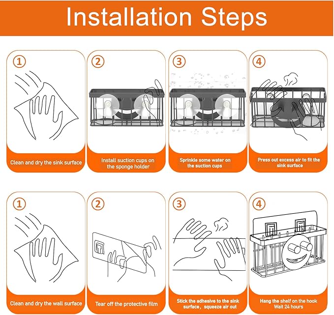 Sponge Holder Smiley Face, for kitchen Sink,Sponge Holder with 2 PCS Suction Cups/1 PCS Adhesive Strips,Designed for Sponge,Soap,Dish brush,Scrubber-Silver