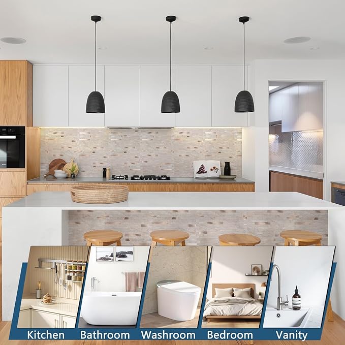 Yipscazo 10 Sheets PVC Wall Tiles Stick on Tiles for Backsplash Kitchen, Bathroom, Laundry Room, Camper, Fireplace (6'' X 12'', Stone)