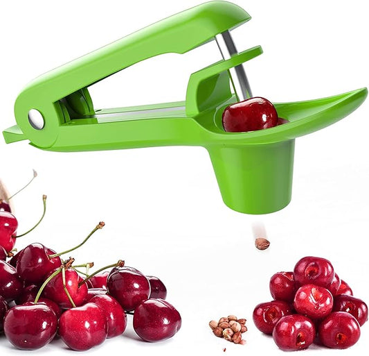Cherry Pitter - Ordekcity Stainless Steel Cherries Corer Pitter Tool with Hand-held Push Design, Save Time & Space for Making Cherry Jam with Lock Design(Green)