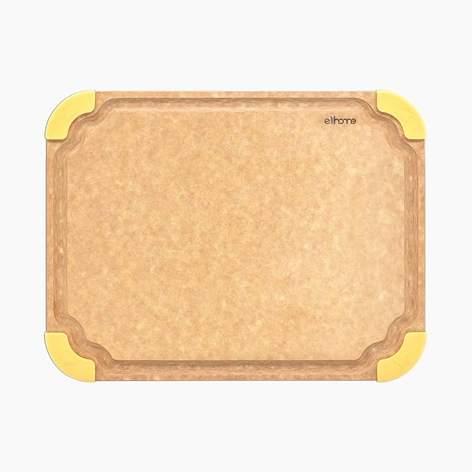 Elihome Premium Series Color Code Wood Fiber Dishwasher Safe Cutting board for Kitchen, Made in USA, Food Icon, Juice Grooves, Non-Porous, Non-slip Feet, Medium 13" x 10"