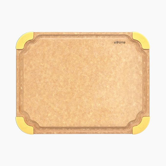 Elihome Premium Series Color Code Wood Fiber Dishwasher Safe Cutting board for Kitchen, Made in USA, Food Icon, Juice Grooves, Non-Porous, Non-slip Feet, Medium 13" x 10"